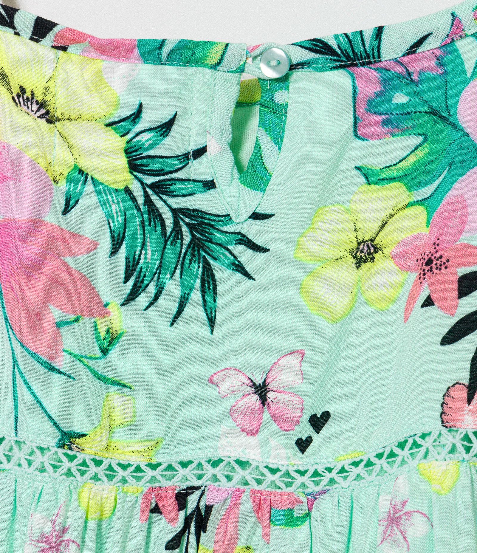 Vestido Marias Infantil Estampa Floral com Rendinha - Tam 5 a 14 Anos Verde 4