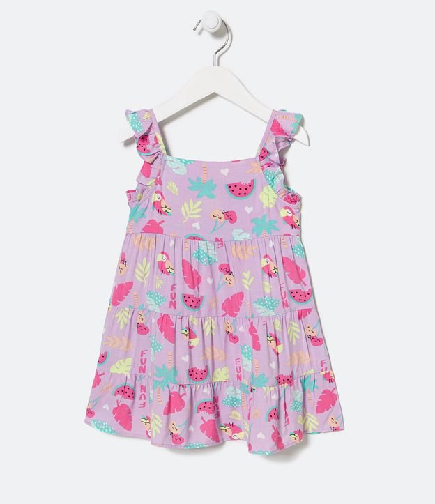 Vestido Marias Infantil Estampa Folhagens e Frutinhas - Tam 1 a 5 Anos