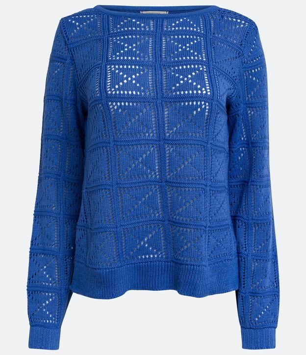 Suéter de Punto con Cuello Redondo y Puntos Trabajados Azul 5