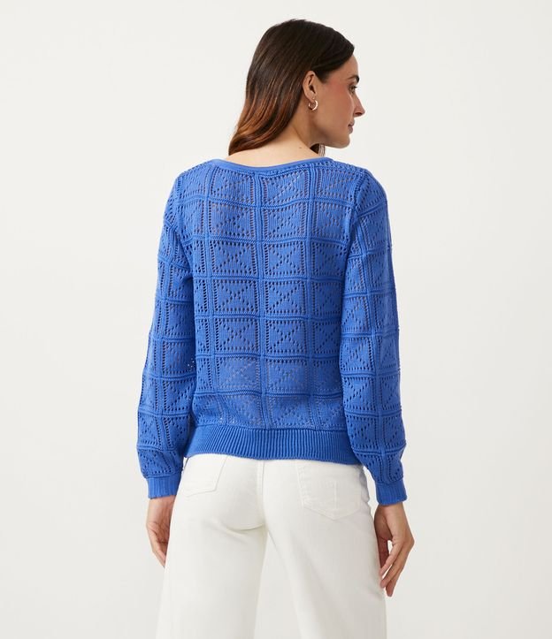 Suéter de Punto con Cuello Redondo y Puntos Trabajados Azul 3
