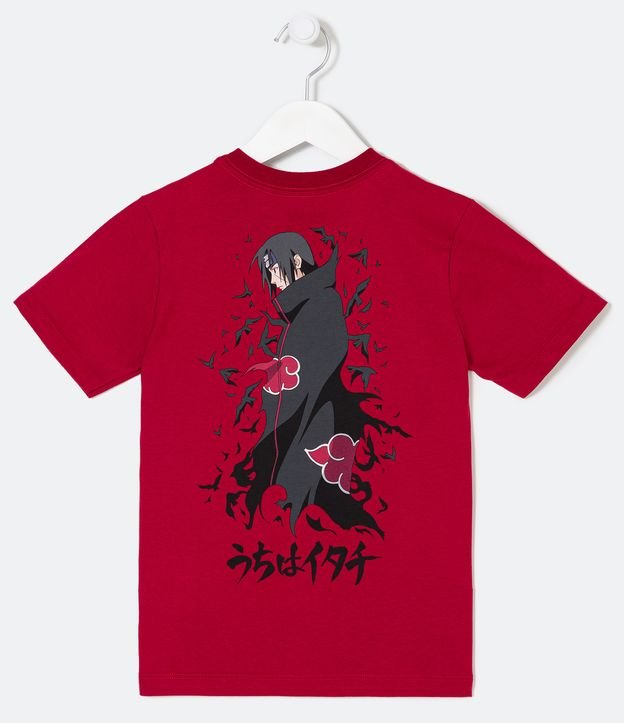 Camiseta Infantil com Estampa Frente e Costas de Sasuke - Tam 5 a 14 anos Vermelho 2