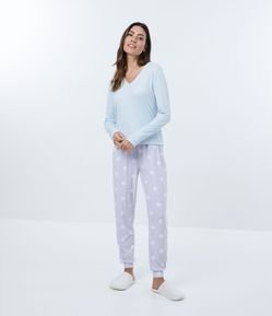 Blusa de Pijama em Viscolycra Canelada com Bordado Love