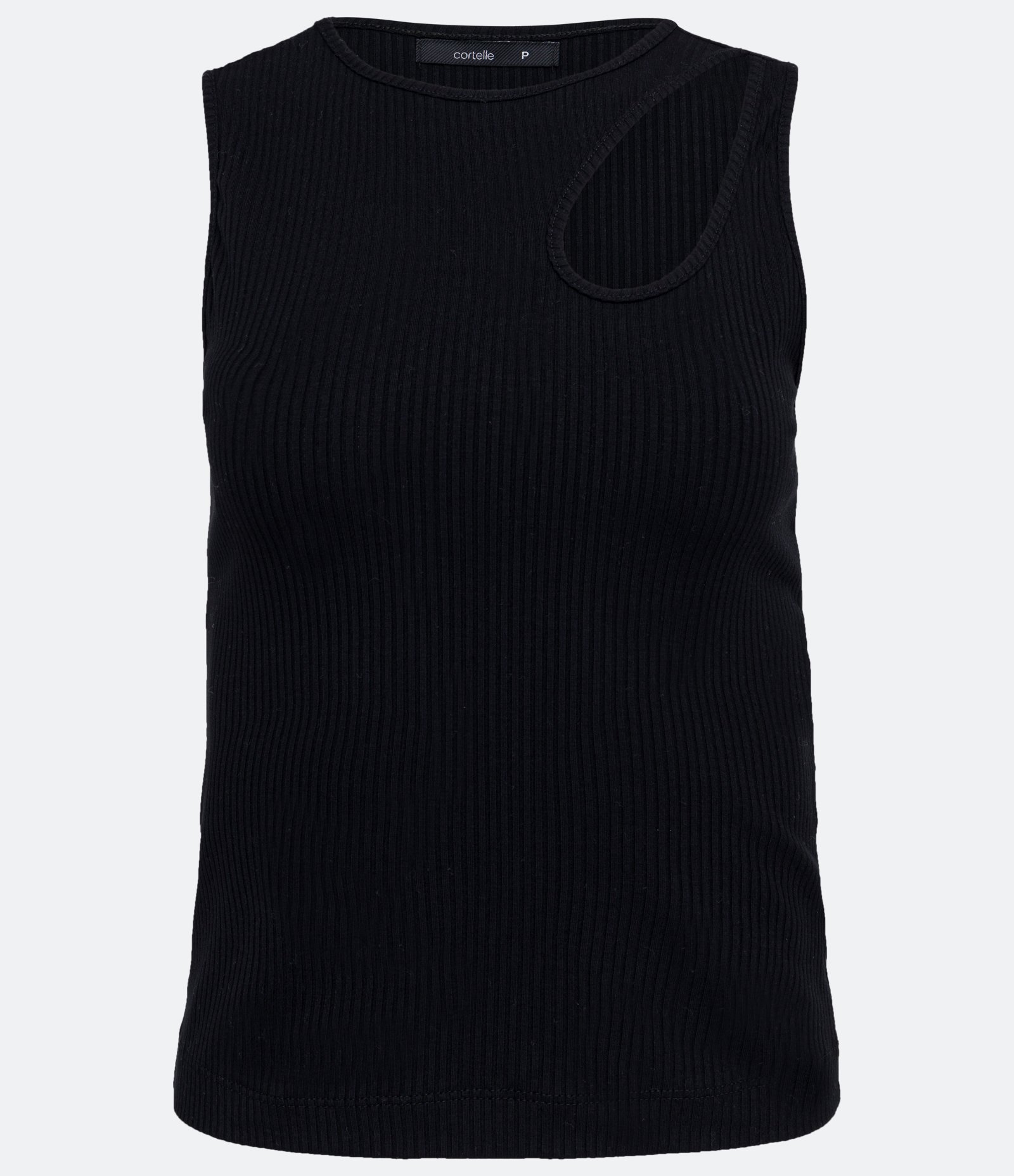 Blusa Regata em Ribana com Detalhe Vazado no Ombro Preto 5