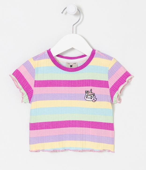 Blusa Infantil Acanalada con Rayas y Bordado de Unicornio - Talle 1 a 5 años Multicolores 1
