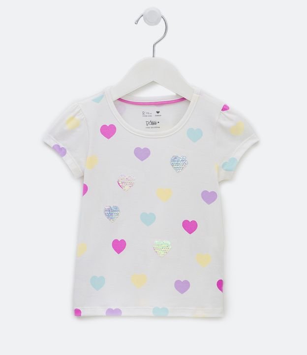 Blusa Infantil com Estampa de Corações com Paetês - Tam 1 a 5 anos