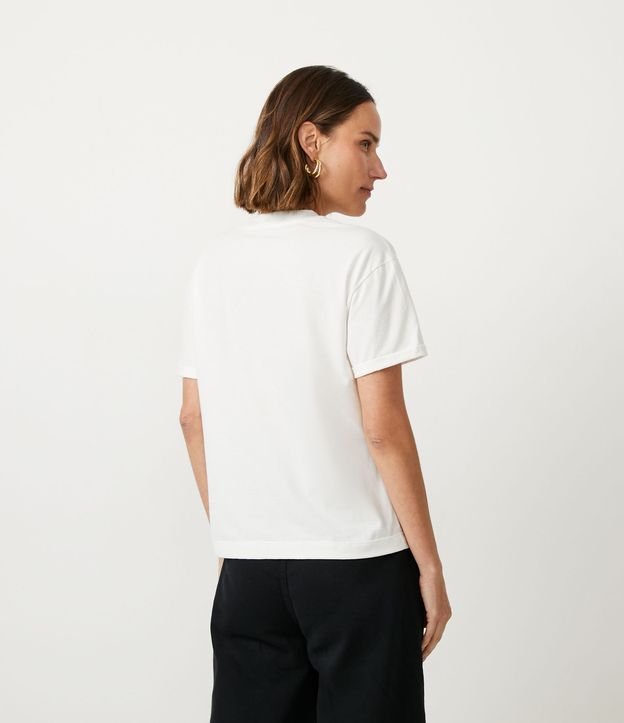 Blusa T-shirt en Algodón con Estampado Onça Strass Blanco 3