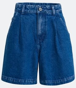 Bermuda Mom Jeans com Cintura Alta e Pregas