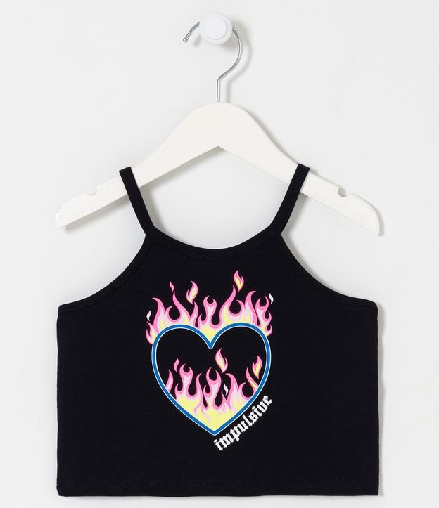 Blusa Regata Cropped Infantil com Estampa de Coração - Tam 5 a 14 anos