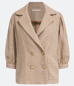 Blazer em Tweed com Manga 7/8 Bufante e Botões Frontais