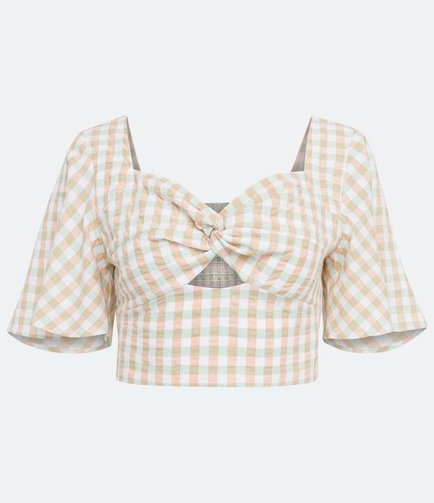 Blusa Cropped en Algodón con Escote Corazón y Recorte Vazado Verde/Naranja 5