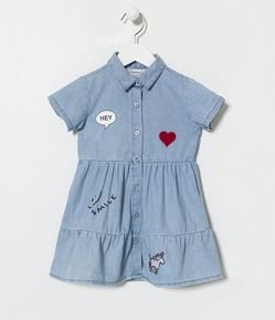 Vestido Infantil em Jeans com Estampas Fofas - Tam 1 a 5 anos