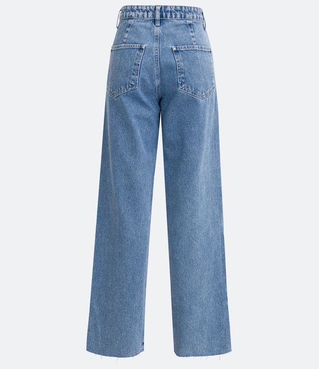 Calça Reta Jeans com Cintura Alta e Costura Ondulada Azul 7