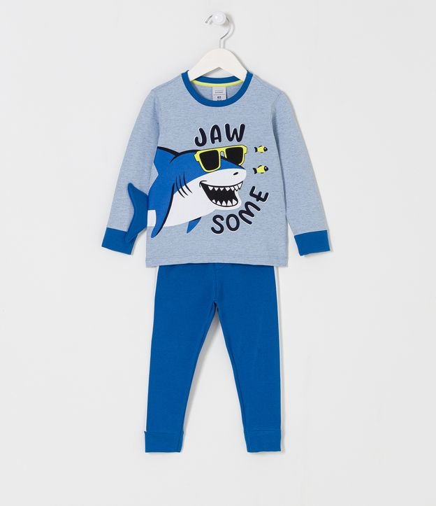 Pijama Largo Infantil con Estampado Interactiva de Tiburón - Talle 2 a 4 años Azul 1