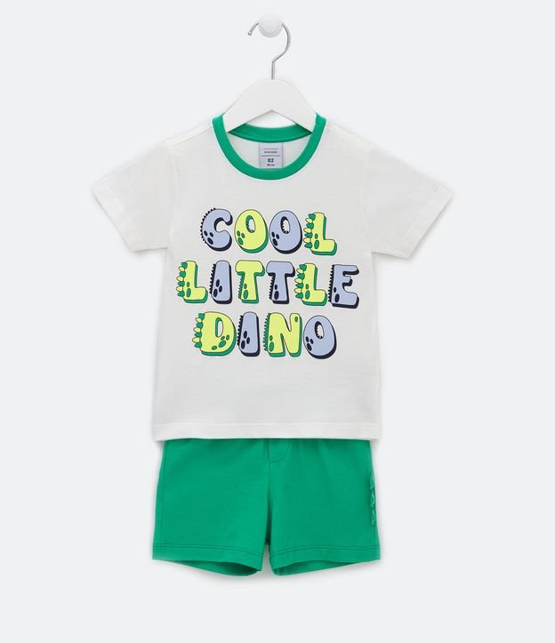 Pijama Curto Infantil com Barbatadas de Dinossauro - Tam 2 a 4 anos