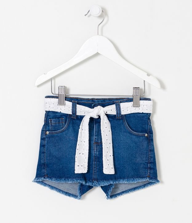 Short Pollera Infantil de Jean con Cinturón de Broderie - Talle 1 a 5 años Azul 1
