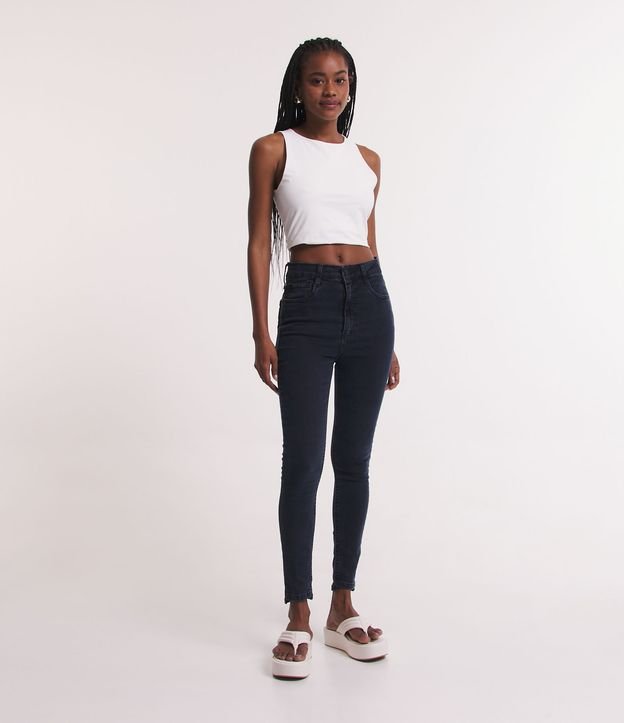 Calça Skinny Superelástica em Jeans com Barra Diferenciada Preto 1