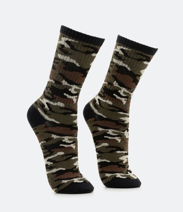 Media Caña Larga en Algodón con Estampado Camuflaje Verde 2