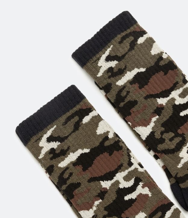 Media Caña Larga en Algodón con Estampado Camuflaje Verde 3