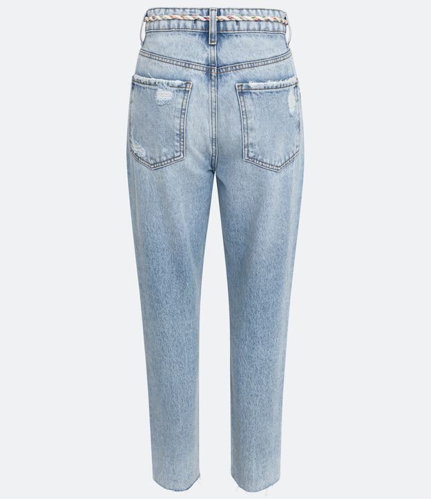 Pantalón Mom en Jeans con Cinturón-Cordón y Rasgos Azul 6