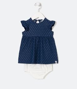 Vestido Infantil com Estampa Poá e Calcinha - Tam 0 a 18 meses