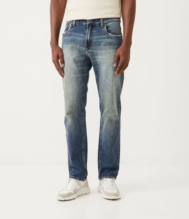 Pantalón Recto en Jeans con Lavado Dirty Azul 2