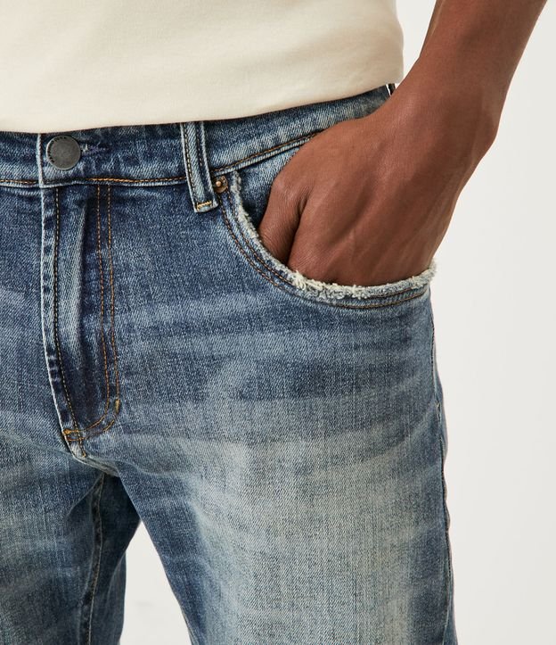 Pantalón Recto en Jeans con Lavado Dirty Azul 4