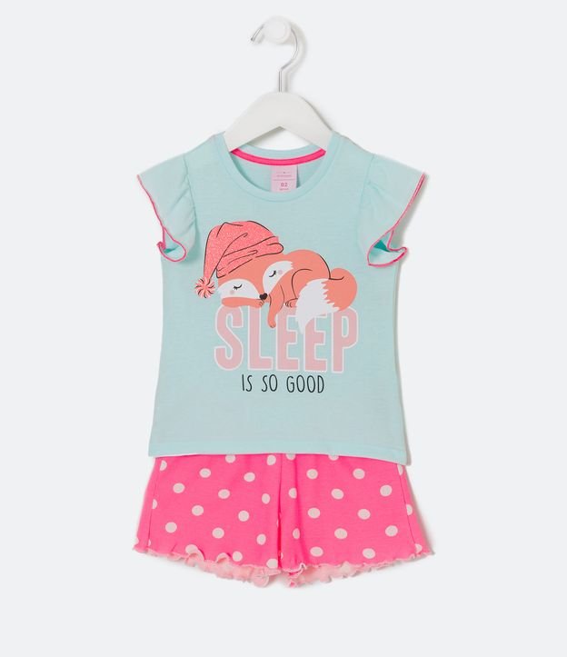 Pijama Curto Infantil com Estampa de Raposinha - Tam 1 a 4 anos - Cor: Azul - Tamanho: 02
