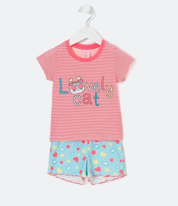Pijama Curto Infantil com Estampa de Gatinha - Tam 2 a 4 anos