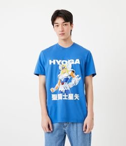 Camiseta em Meia Malha com Estampa Hyoga dos Cavaleiros do Zodíaco