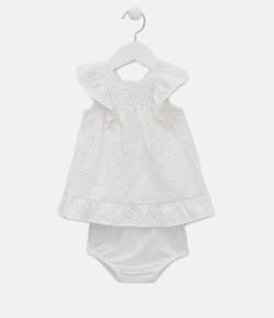 Vestido Infantil com Detalhes em Laise e Calcinha - Tam 0 a 18 meses