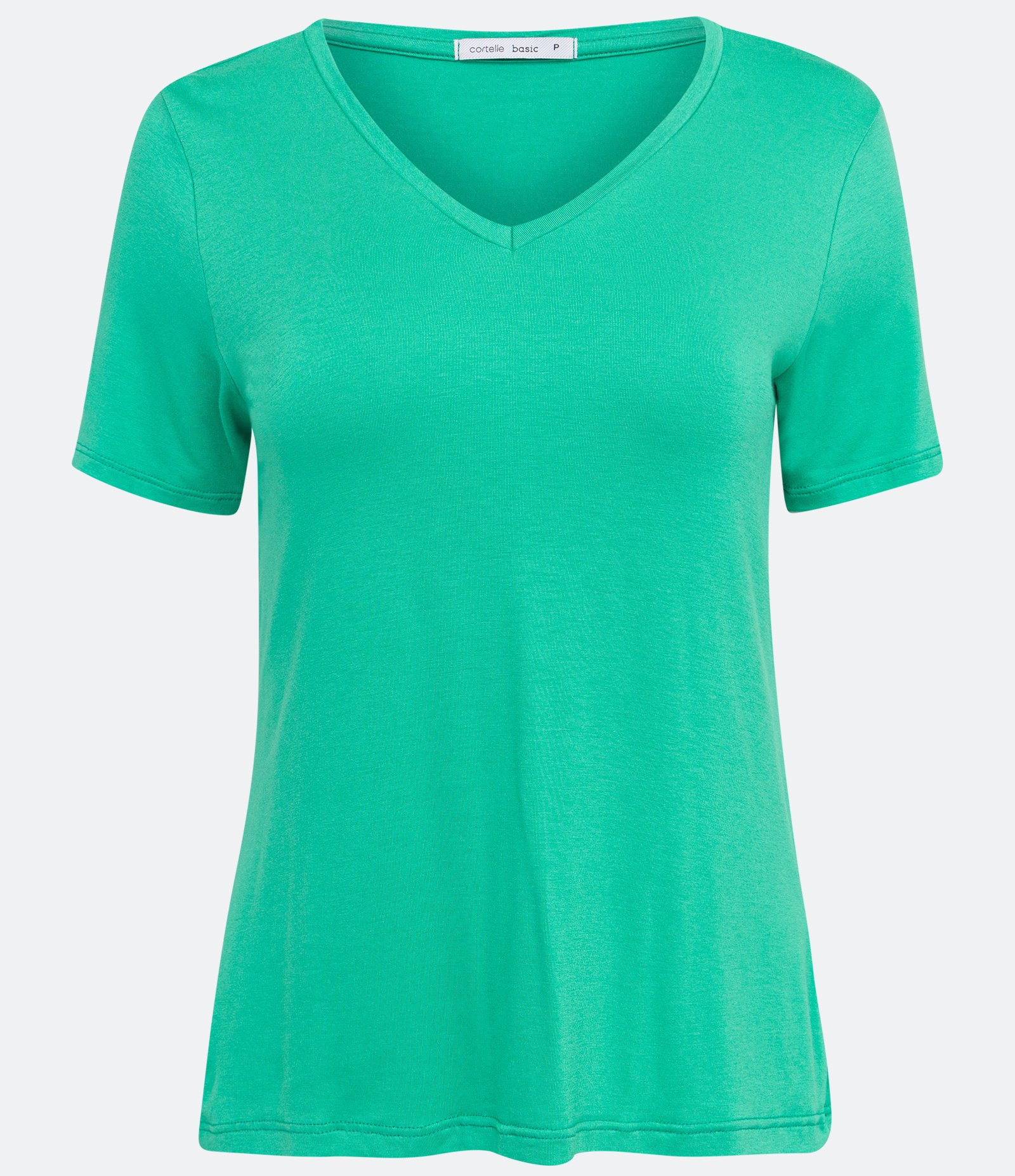 Blusa Básica em Viscose com Decote V Verde Claro 1