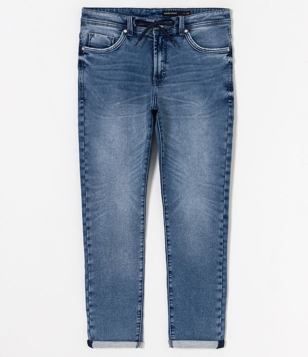 Calça Jeans Slim com Amarração no Cós Azul 6