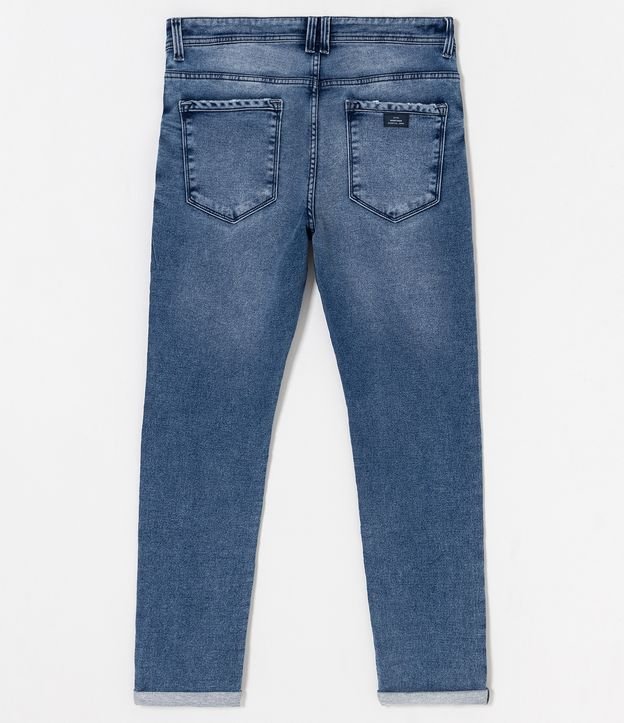 Calça Jeans Slim com Amarração no Cós Azul 7