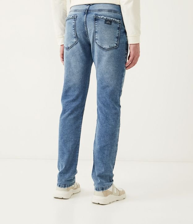 Calça Jeans Slim com Amarração no Cós Azul 3