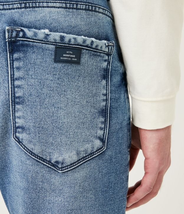 Calça Jeans Slim com Amarração no Cós Azul 5