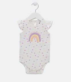 Body Infantil com Estampa Poá e Arco-íris de Chenille - Tam 0 a 18 meses