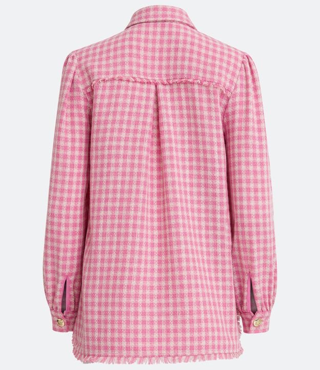 Camisa Manga Larga en Tweed Cuadrillé con Bolsillos Delanteros Rosado 7