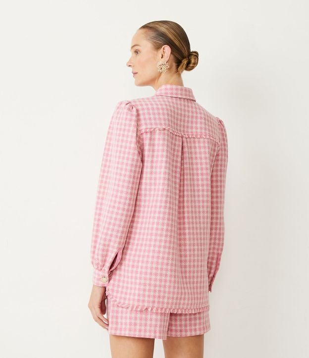 Camisa Manga Larga en Tweed Cuadrillé con Bolsillos Delanteros Rosado 3