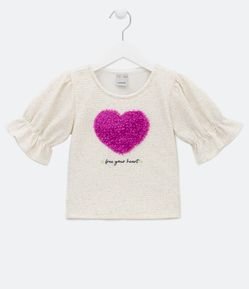Blusa Infantil Texturizada com Coração de Organza - Tam 5 a 14 anos