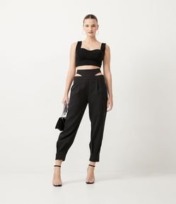 Calça Balloon  Alfaiataria em Crepe com Vazados na Cintura