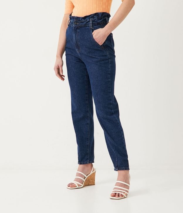 Pantalón Mom Jeans con Cintura Elástica Azul 2
