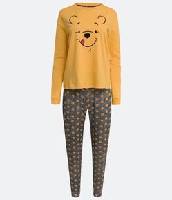 Pijama Longo em Algodão com Estampa do Ursinho Pooh