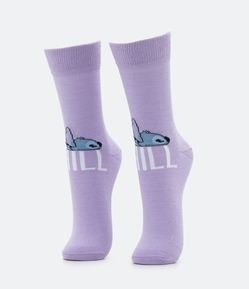 Meia Cano Alto em Algodão com Estampa Stitch