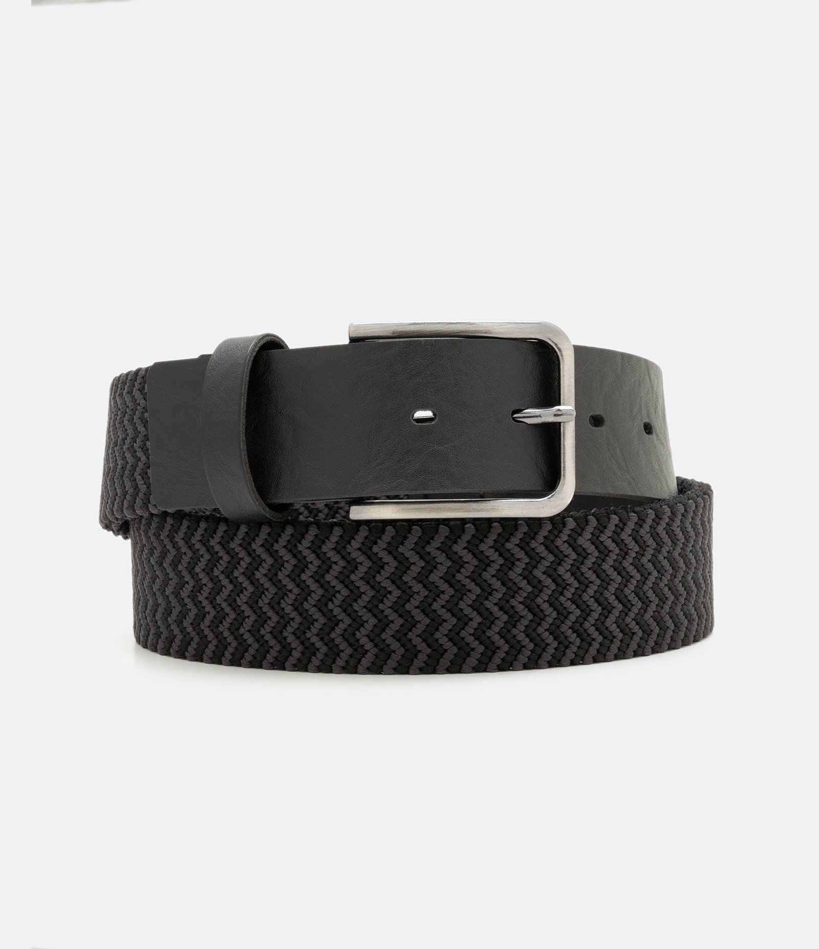 Cinto Elástico com Efeito Chevron e Fivela Quadrada Preto 1