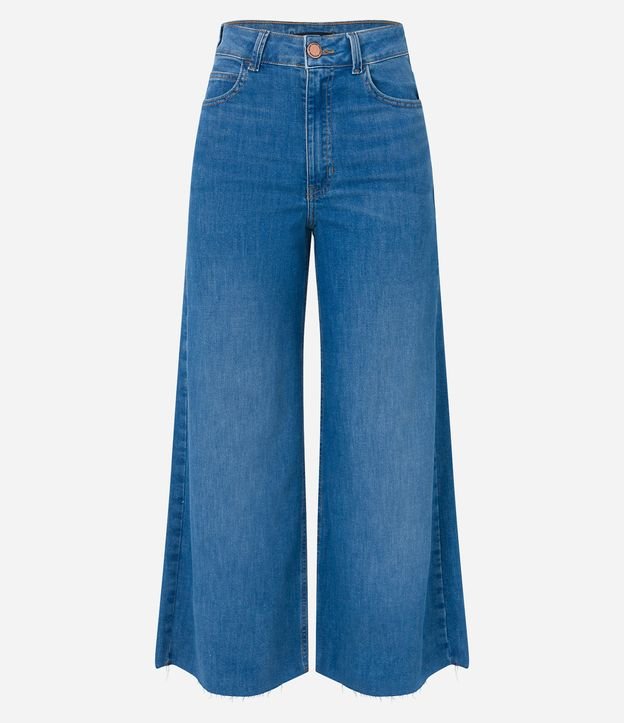 Calça Pantacourt Jeans com Elastano Barra a Fio Azul 5