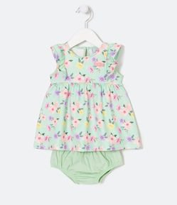 Vestido Infantil com Estampa Floral e Calcinha - Tam 0 a 18 meses