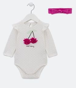 Body Infantil com Cereja de Organza e Faixa de Cabelo - Tam 0 a 18 meses