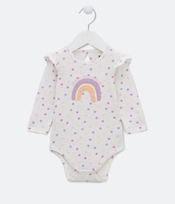 Body Infantil com Estampa Poá e Arco-íris de Chenille - Tam 0 a 18 meses