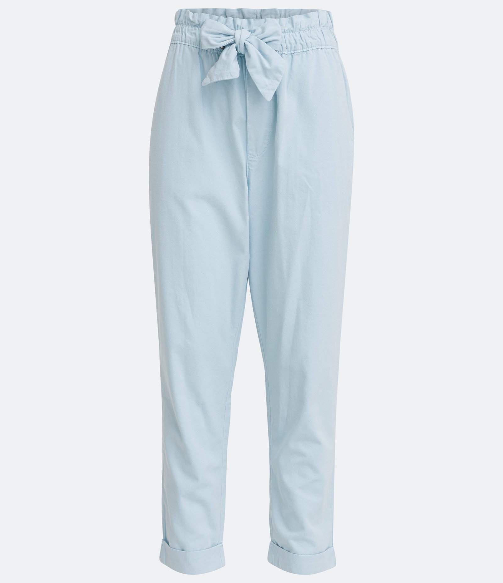 Calça Baggy em Sarja com Cós Elástico e Faixa para Amarração Azul 5