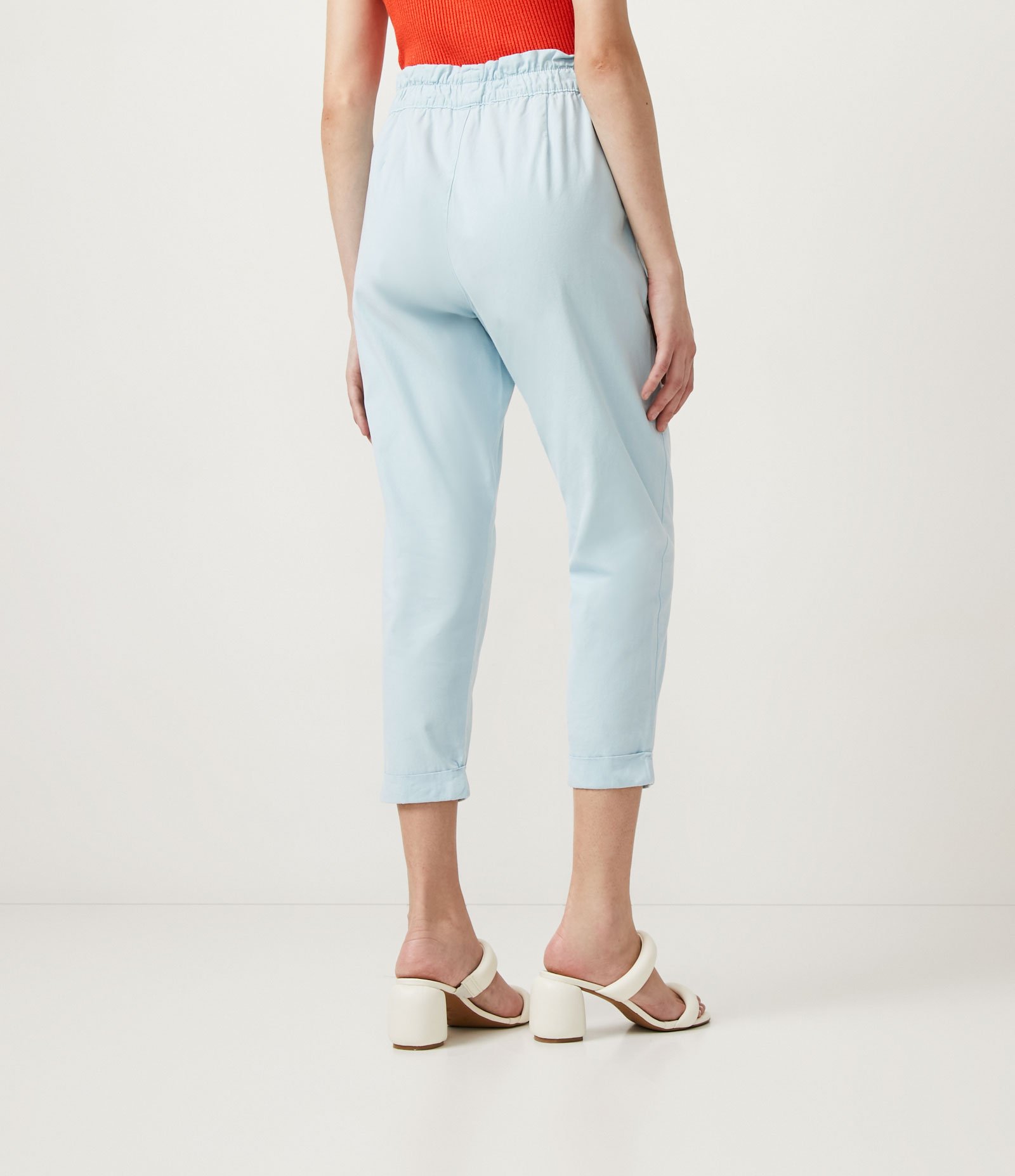 Calça Baggy em Sarja com Cós Elástico e Faixa para Amarração Azul 3